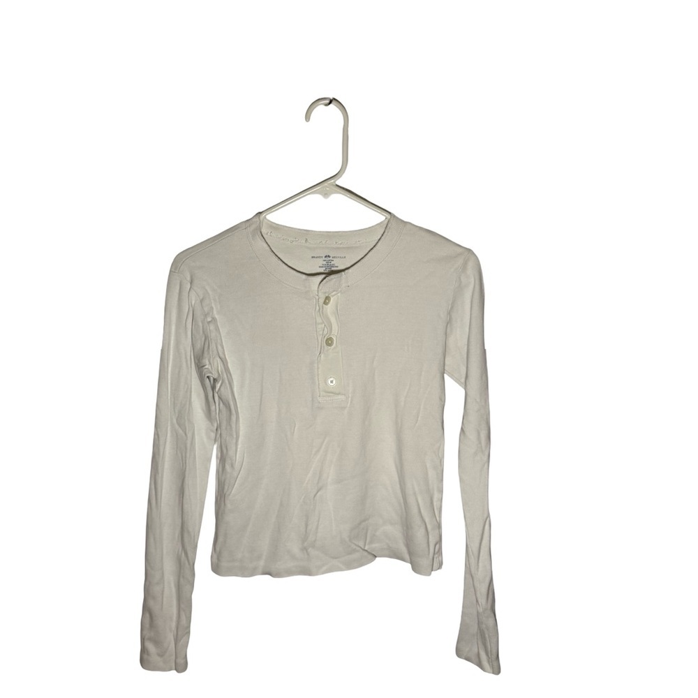 VINTAGE Brandy Melville Ribbed Cotton Henley Top | Off White | One Size